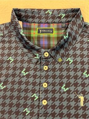 William Murray Houndstooth Blue Black Men’s 2XL Performance Golf Polo Shirt